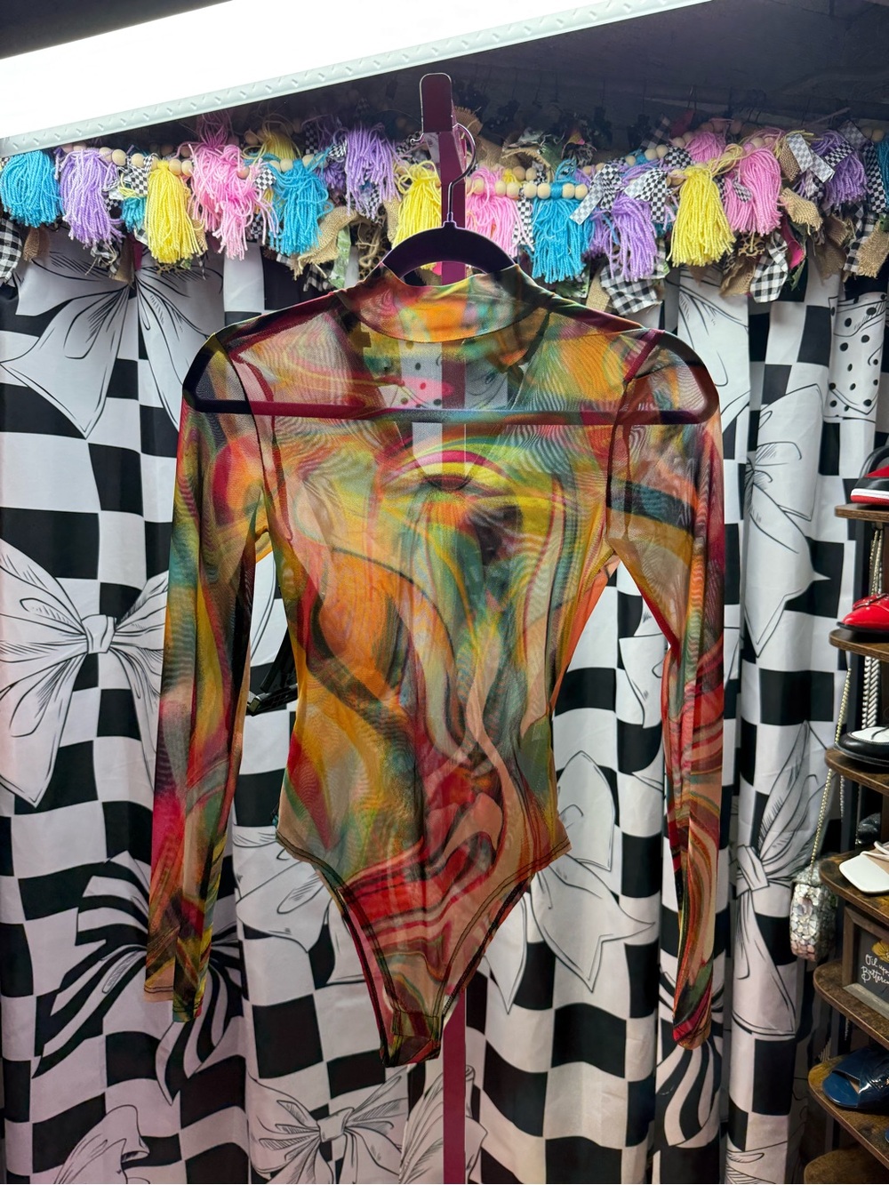 Akira Sheer Multicolor Swirl Mesh Bodysuit